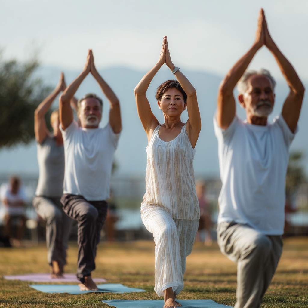 Oʻzbek odam yoga mashg'ulotidan so'ng tabassum bilan, sog'lom va energetik ko'rinishda
